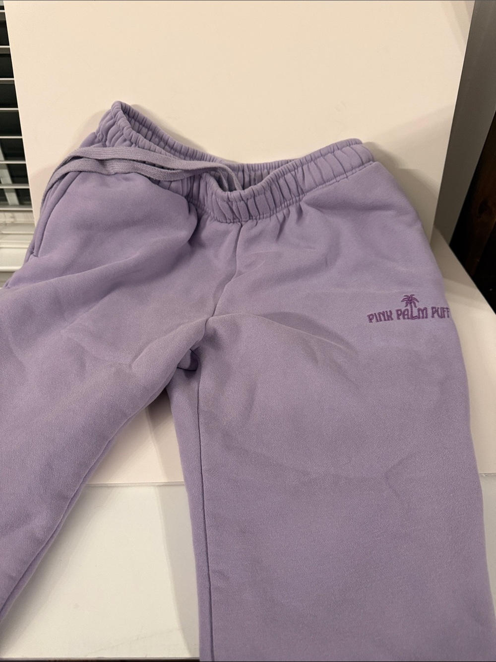 Pink Palm Puff Lavender Track Pants with Elastic Waist, worn once